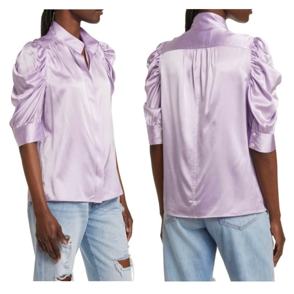 FRAME Gillian Stretch Silk Blouse in Lilac Size S - Picture 15 of 16